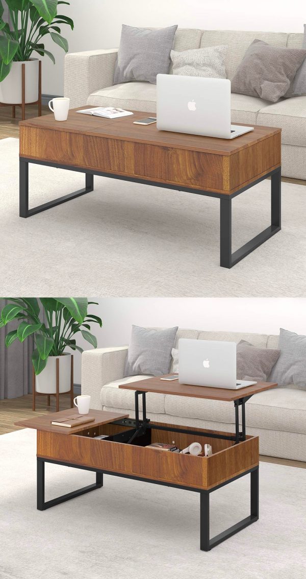 Lift Top Coffee Table with Hidden Storage Drawers for Home Living Room