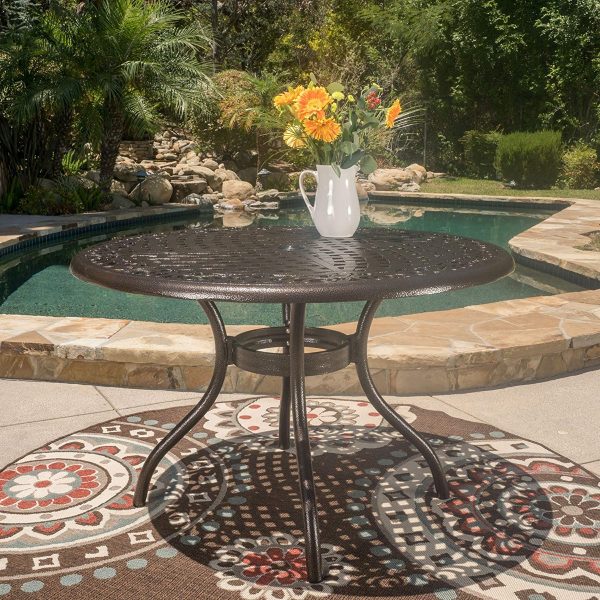 Patio Cast Aluminum Round Dining Table for Outdoor with Umberlla Hold 