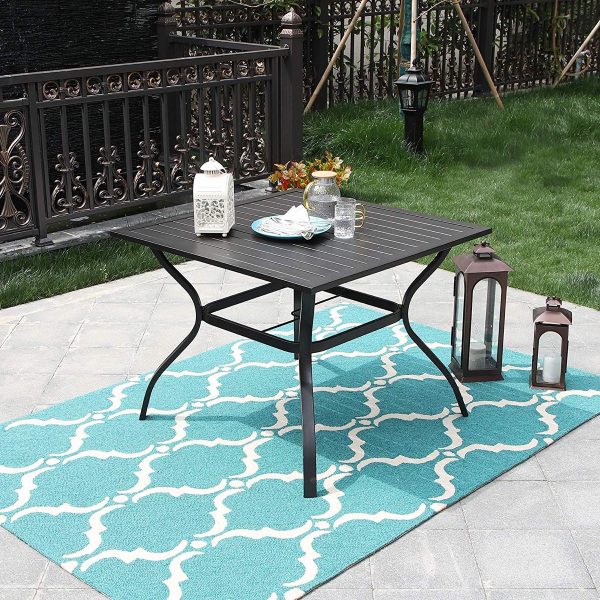 Outdoor Patio Dining Table 27 x 27 Square Metal Table High for Bistro Garden Backyard Lawn Black 