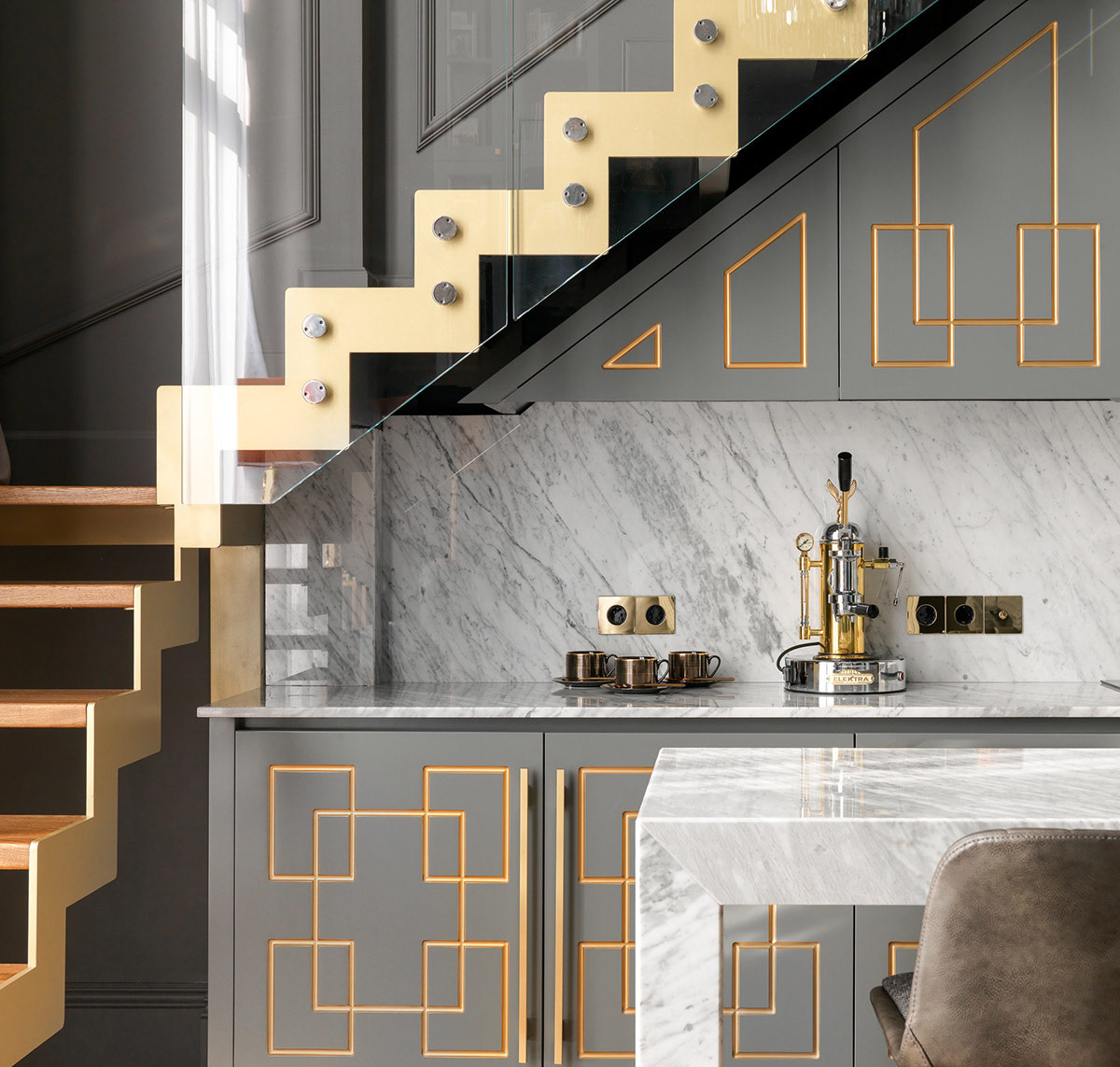 gold and grey kitchen design   Interior Design Ideas