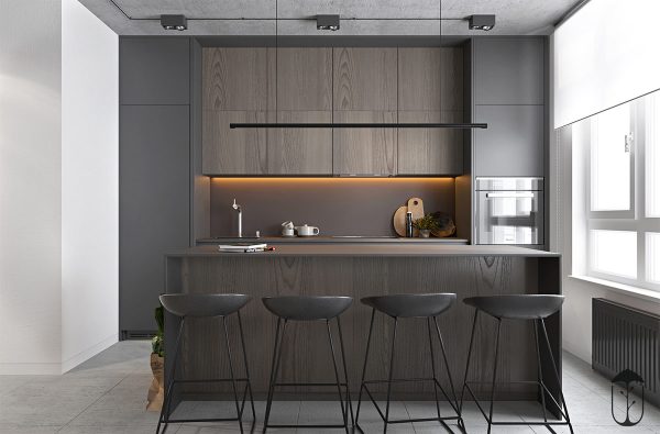 kitchen with bar stools design
