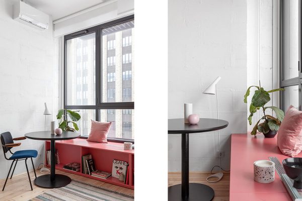 Small Interiors With Red, Pink And Blue Accents