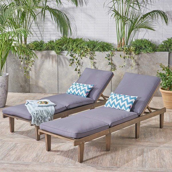 UHOM Set of 2 Wooden Adjustable Chaise Lounge Chair Outdoor Patio Pool Backyard Garden Lounge Bed 