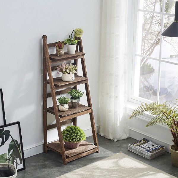 Home 4-Tier Wood Ladder Shelf Ladder Bookcase Bookshelf Display Rack Plant Stand