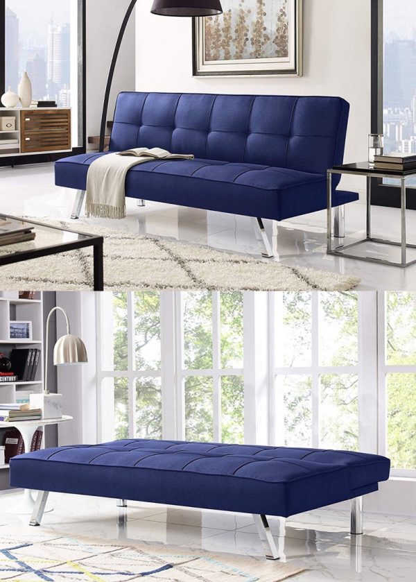 Sofa for Living Room,Modern Classic Upholstered Sectional Sofa Futon Couches with with Metal Legs Navy Blue