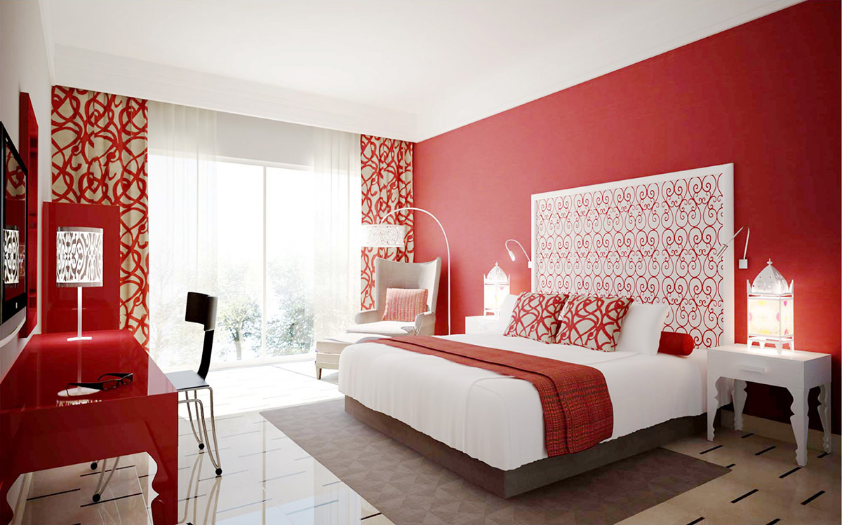 red bedroom white furniture