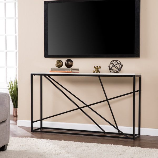 media center console table sofa table with raw steel legs wood and metal tv stand