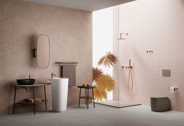pink bathroom with a pedestal sink ideas