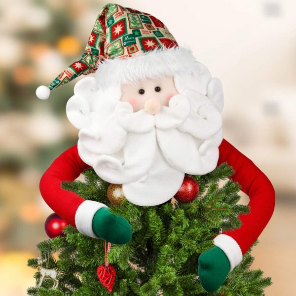 Snowman Christmas Tree Top Topper Cover Santa Deer Hat Xmas Tree Ornaments Decor 