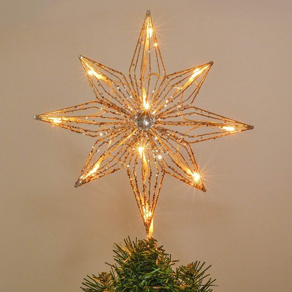 Christmas Tree Topper 8 Inch Star Tree Topper Christmas Treetop Decoration Light for Christmas Tree Decoration Xmas Holiday Winter Party Decor Warm White