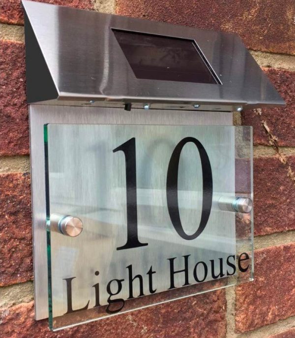 Black white and Silver Plates and Signs Dood Number Signs with Solar light Classic Customized Arcylic Plaques House numbers 