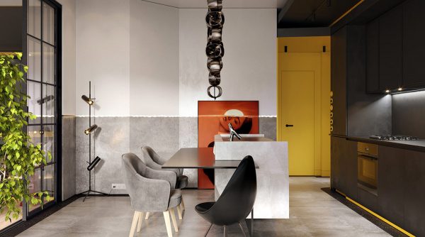 Dark Interiors Cut Through With Concrete & Colourful Accents