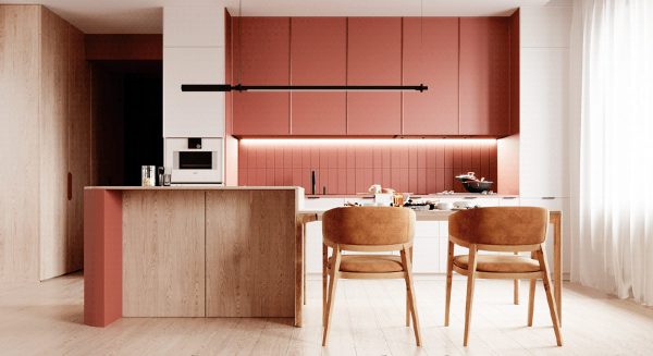 Two Modern Home Designs Woven With Red, Orange And Gold
