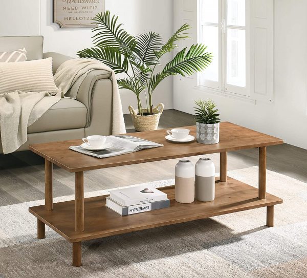 Modern Rectangular Wood Coffee Table Shelf Living Room Home Furniture Decoration 