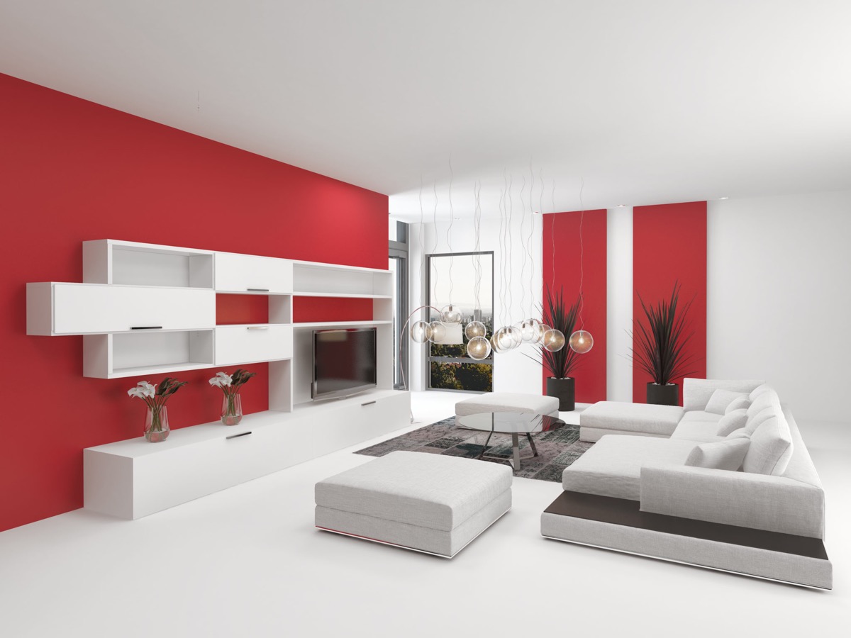 Living Room In Red And White