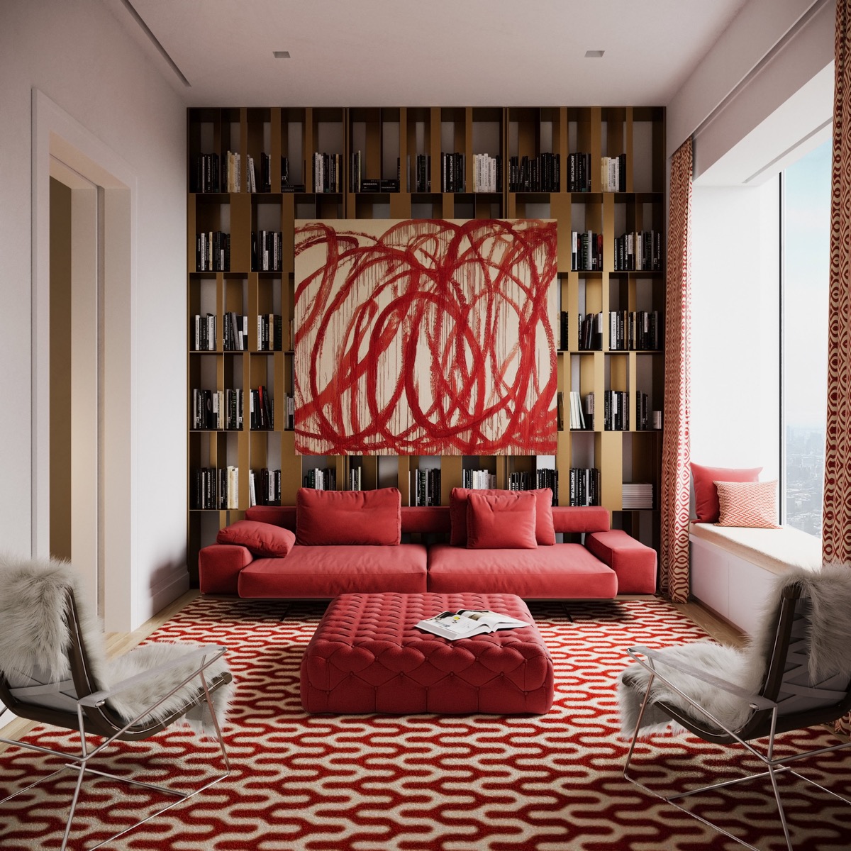 Red and Black Modern Luxury Design Style Bedroom Living TV Room Home Carpet Rug 