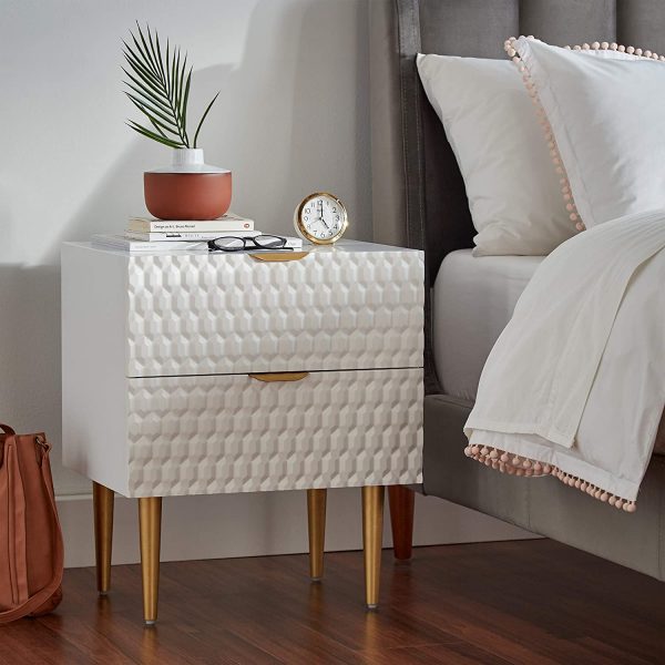 Contemporary Modern Sleek Design Bedroom Nightstand in White Gloss Veneer Top 