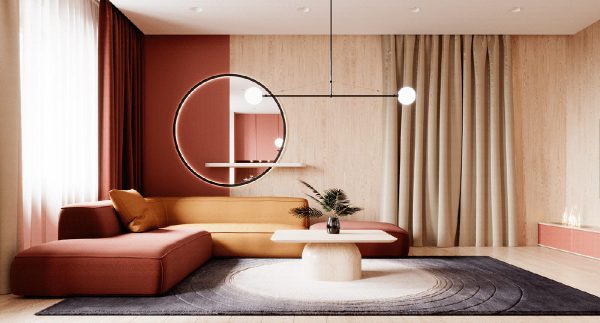Two Modern Home Designs Woven With Red, Orange And Gold