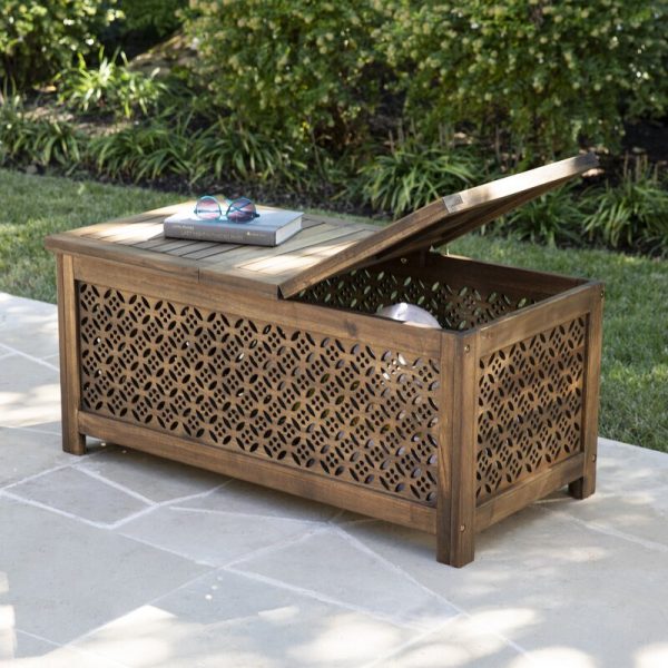 Details about   Outdoor Wood Coffee Table with 2-Tier Shelf Storage for Patio Teak Tone 