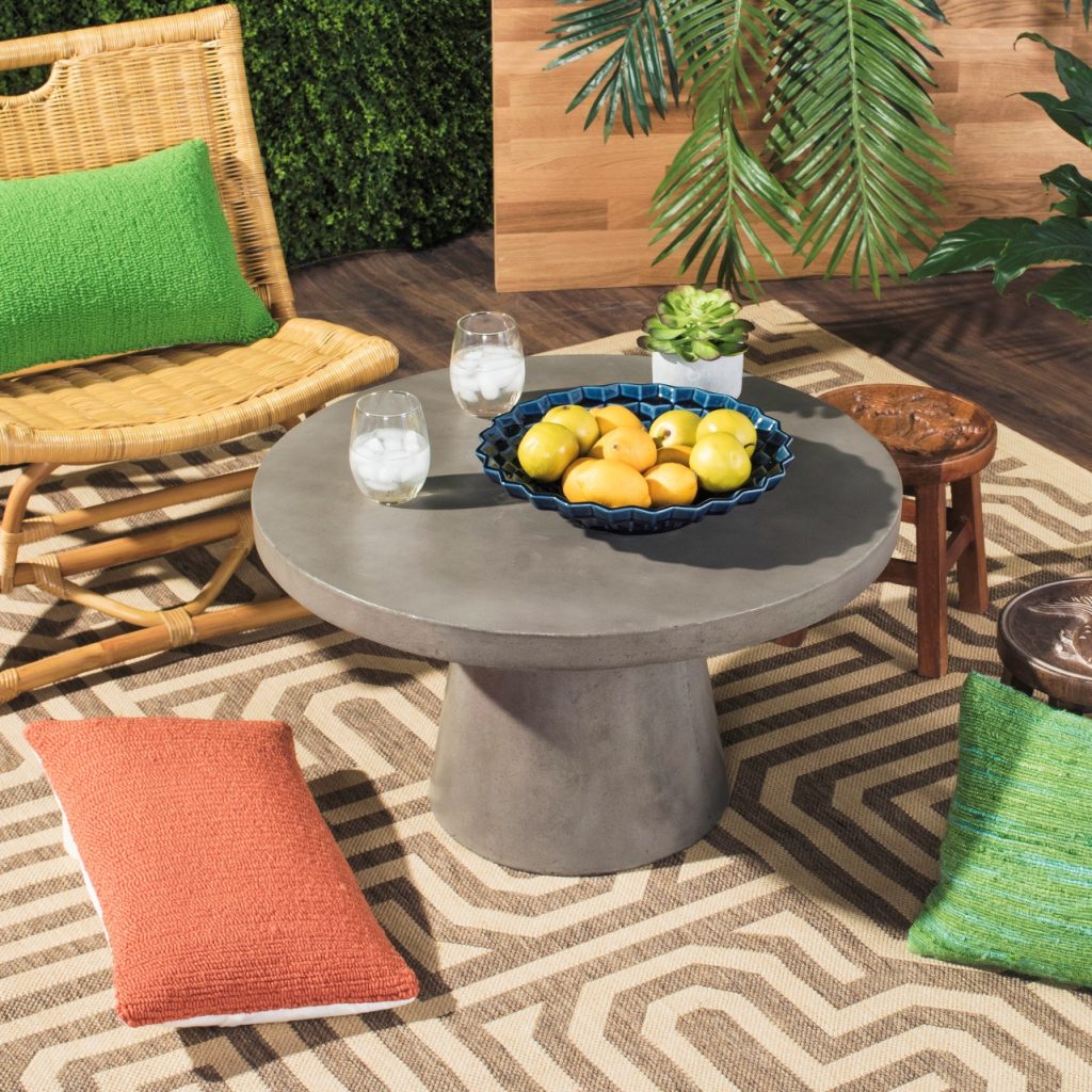 round concrete outdoor coffee table with durable finish long lasting