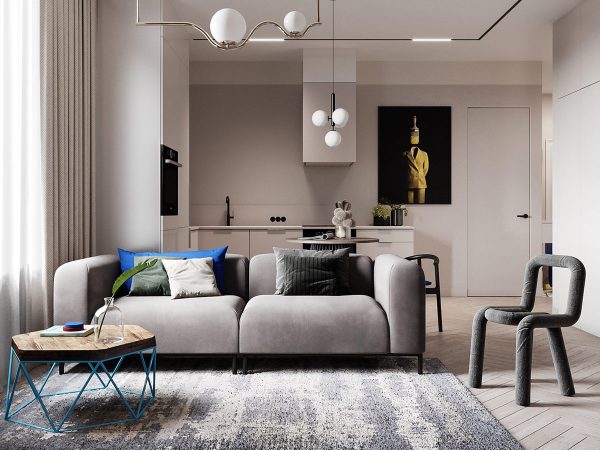 Single Bedroom Apartments Under 90sqm With Popping Blue Accents