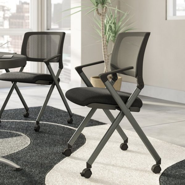 Folding Office Chair On Wheels With Mesh Back And Back Fabric Low Back Seating 600x600 