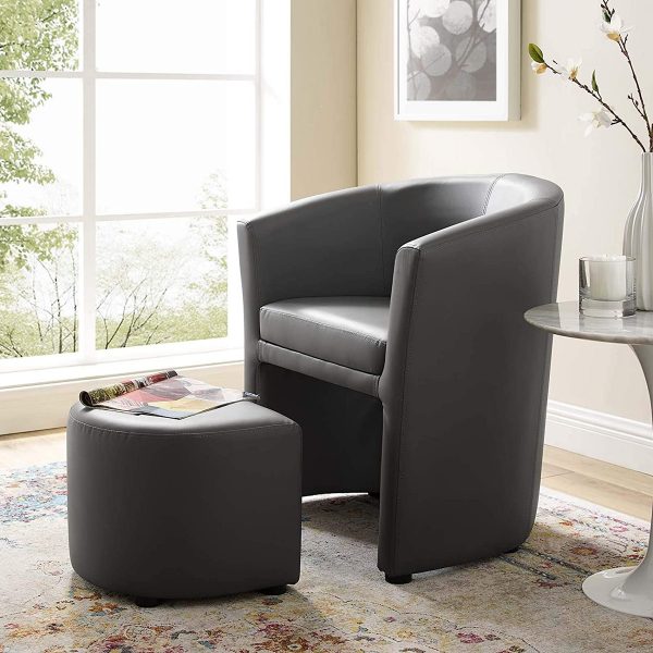 Artificial Leather Tufted Tub/Barrel Club Chair Armchair w/Ottoman 4 Colors Opt 