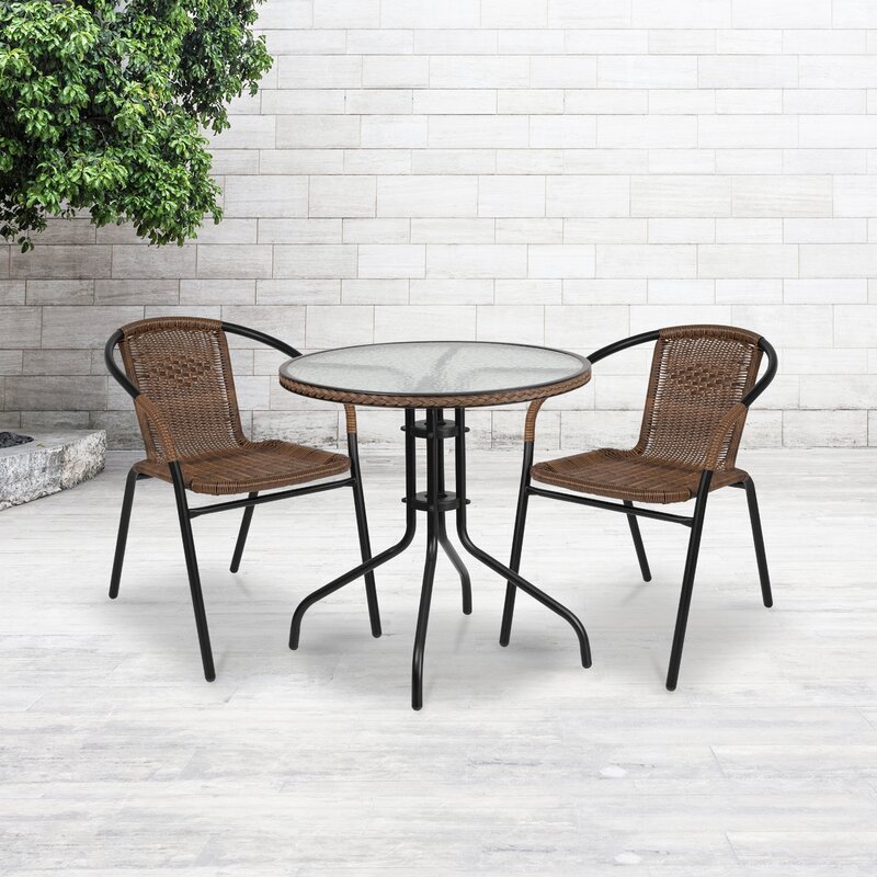 Outdoor Glass Dining Table with Black Pedestal and Braided Detailling