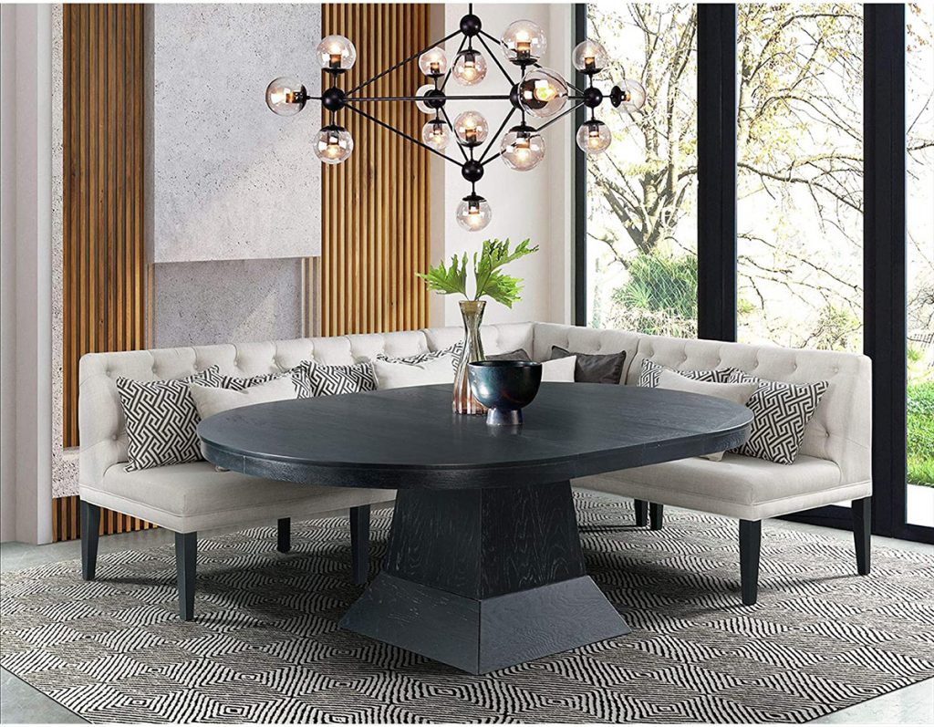 Oval Dining Table with Sofa Seating Black Pedestal Base and Beige