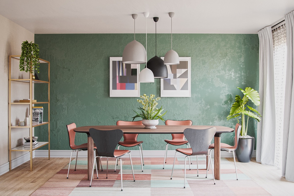 dining room with green walls