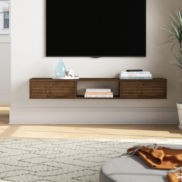 Wood Floating LED TV Stand Wall Mount Entertainment Center Cabinet Living Room