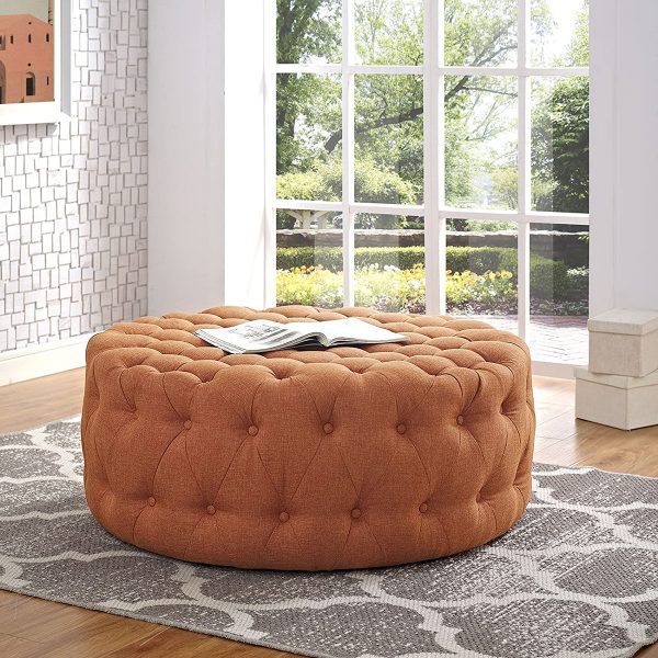 Contemporary Home Living 22 Blue and Orange Round Leather Ottoman with Handle