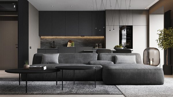 Darkly Decorated Open Plan Living Spaces