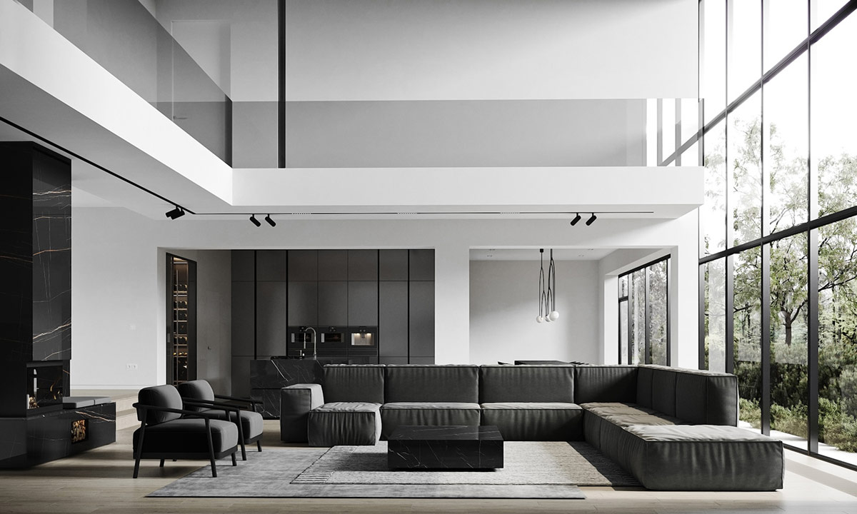 luxury home interiors set in black and white decor