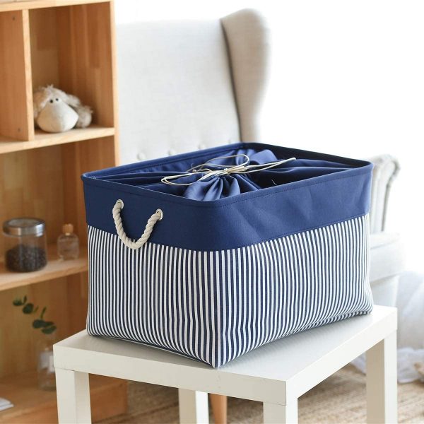 Fabric Linen Storage Baskets Cubes Drawer with Cotton Handles Organizer for Shelves Toy Nursery Closet Bedroom Blue PRANDOM Large Foldable Cube Storage Bins 13x13 inch 4-Pack 