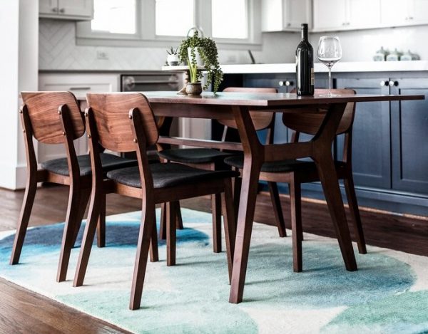 Contemporary Modern Rectangular Dining Kitchen Table in Dark Walnut Finish 