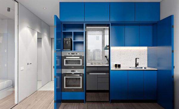Cool & Clear Interiors With Blue Accents And Glass Walls