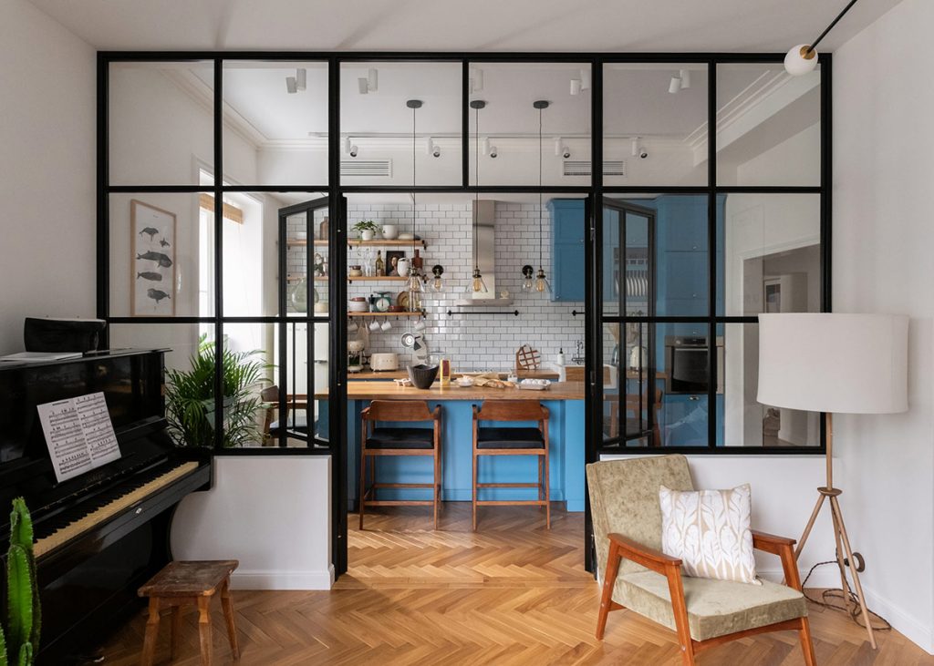 kitchen with glass wall