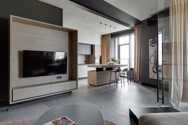 Suave 60 Sqm Home Designs With Black, Grey & Tonal Brown Decor