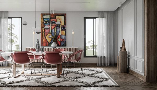 red accent dining room