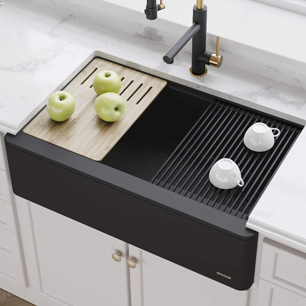 Modern Granite Composite Farmhouse Sink Black Finish Contemporary Sink That Transforms Into A Worktop Multipurpose Kitchen Ideas 1 1024x1024 