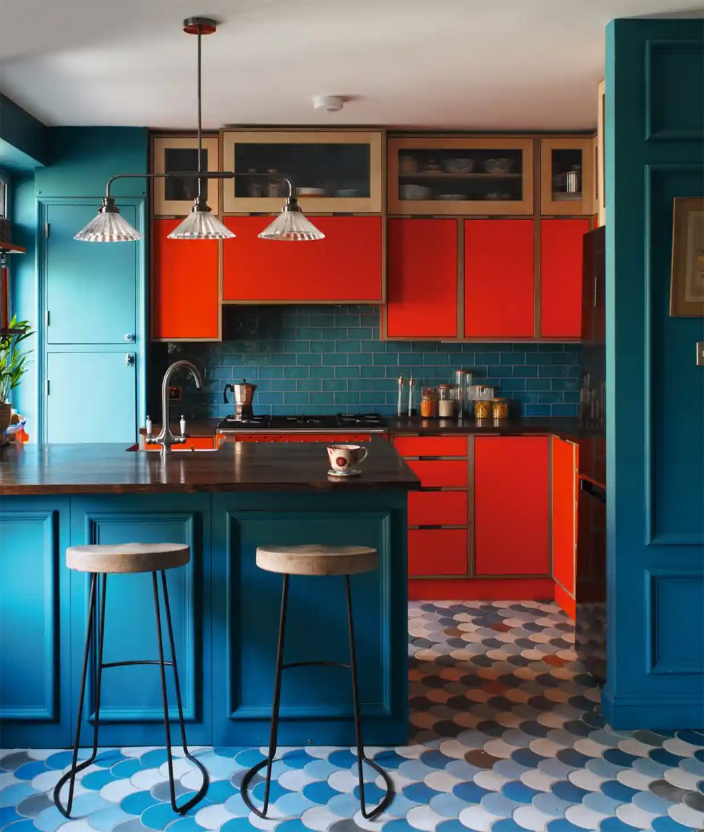 red and blue kitchen design | Interior Design Ideas