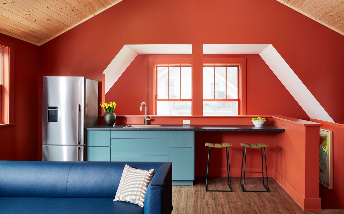 blue red kitchen design