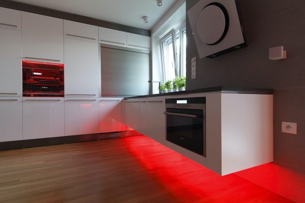 red kitchen plinth light