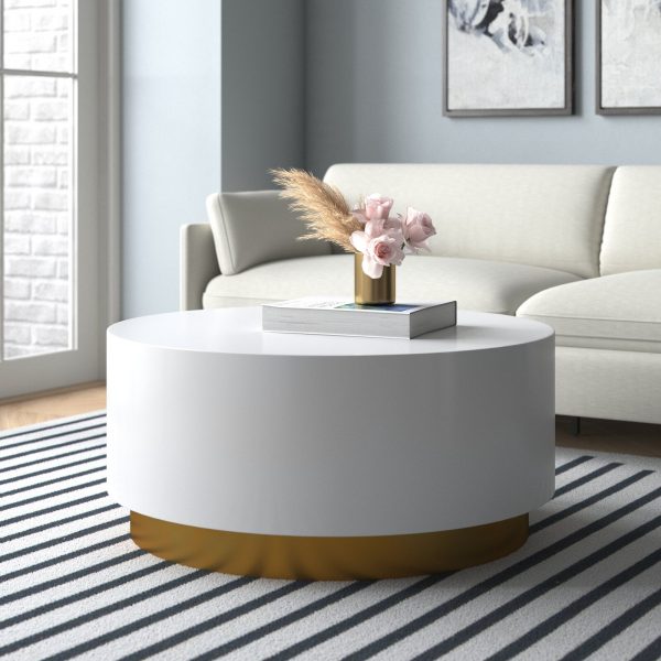 NEW Retro Functional Side Table with Serving Tray Round White Living Decor NEW 