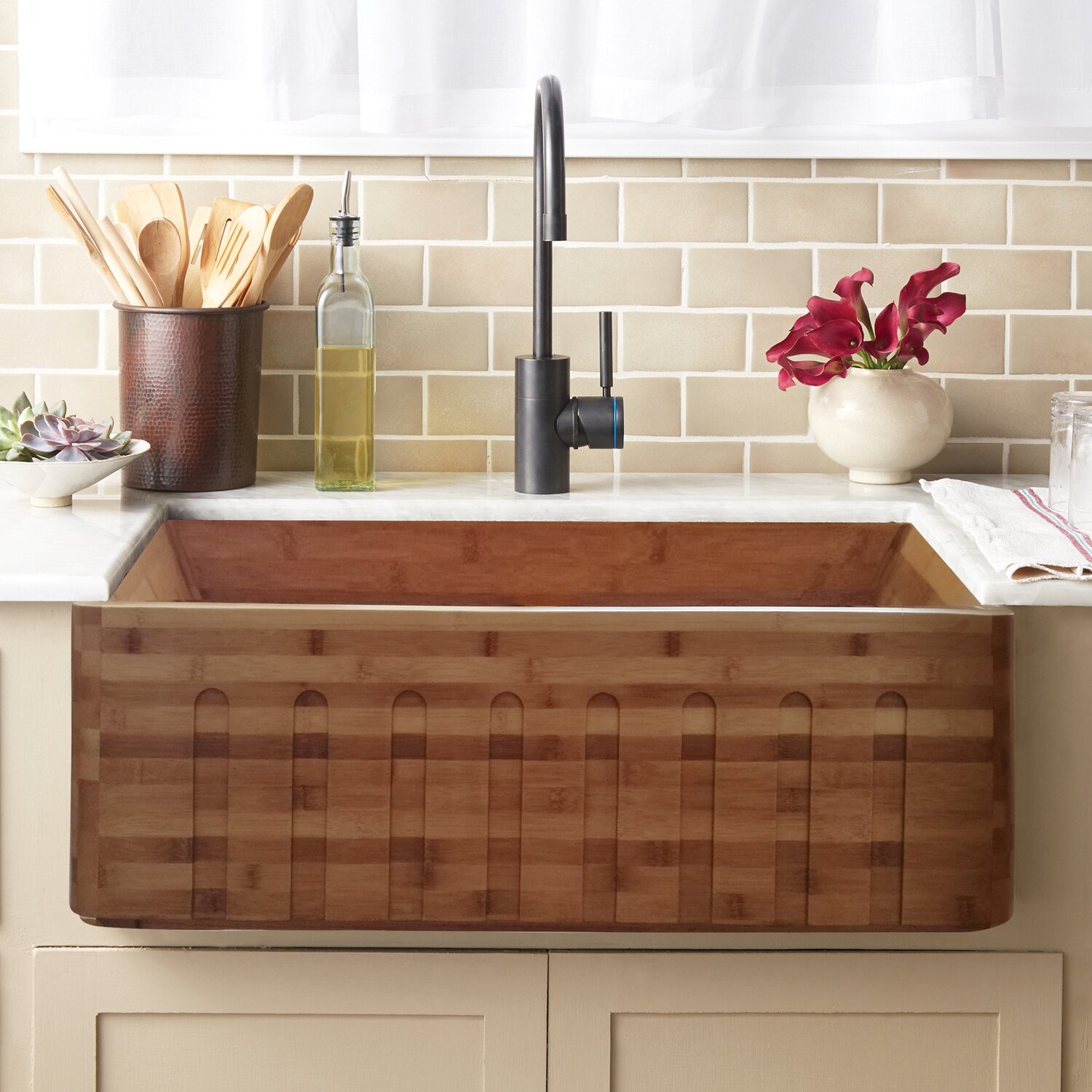 wooden farmhouse sink with fluted apron unique eco-friendly bamboo
