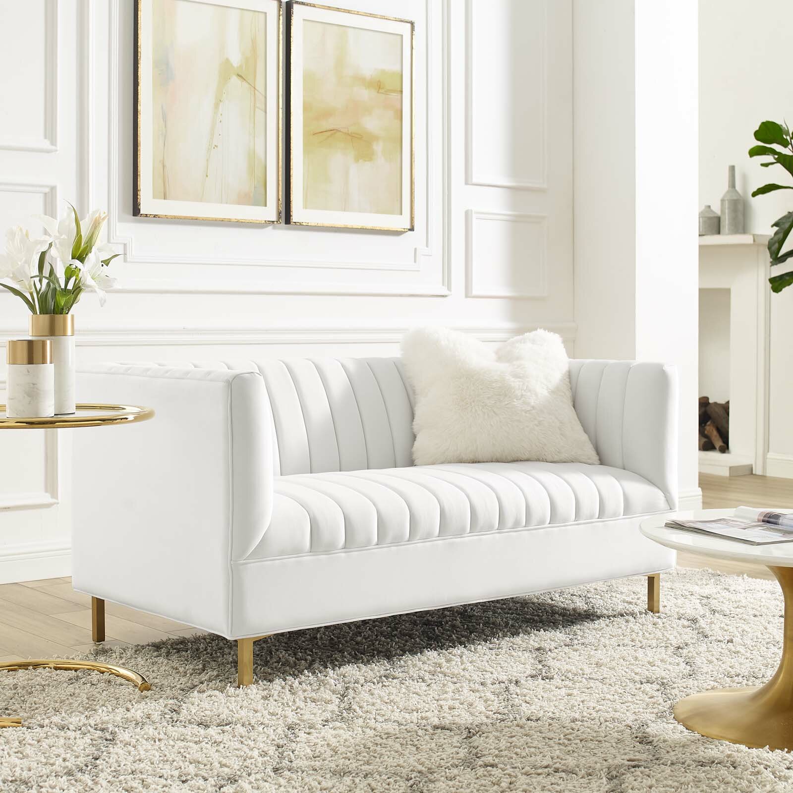 dash Gud Krydret 60 inch small tufted sofa in white velvet gold legs luxurious space-saving  furniture for apartment loft living room bedroom or home office | Interior  Design Ideas