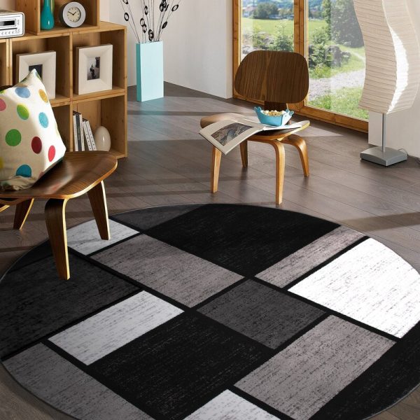 N  A Round Rugs and Carpets ​for Home Living Room Black and White Geometric Retro Style Pattern Round Rug Large for Bedroom Home Decoration,B,140CM