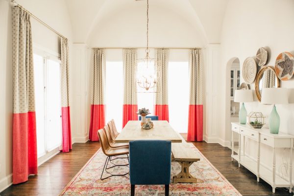 red curtains in dining room