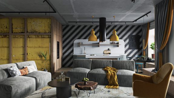 Industrial Home Interior With Energising Yellow Decor